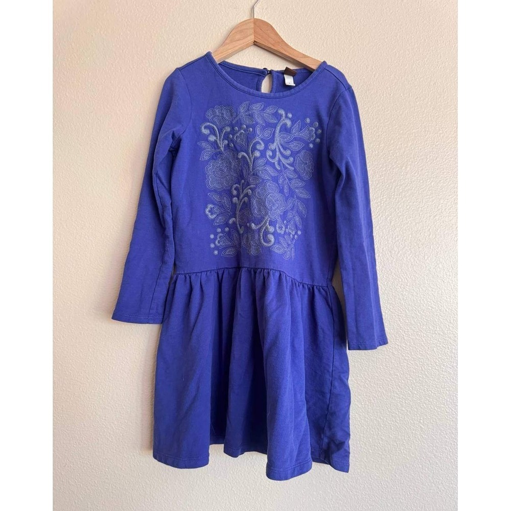 Tea Collection Girls 8 Blue Embroidered Floral Dress Cottagecore Boho Scandi